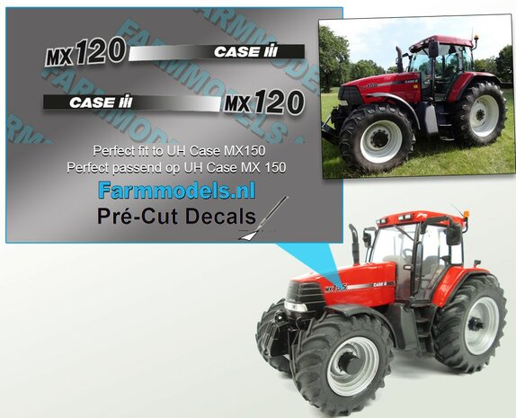 CASE IH MX 120 Typenr. Pr&eacute;-Cut Decals,  geschikt voor motorkap Case MX 150  UH, Farmmodels.nl, 1:32