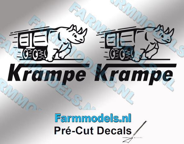 2x NL KRAMPE RHINO sticker,  Pr&eacute;-Cut Decals Zwart op transparante folie,  ​22,5 x 30 mm, 1:32 Farmmodels.n