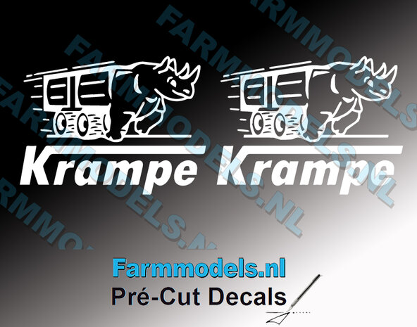 2x NL KRAMPE RHINO sticker, &nbsp;Pr&eacute;-Cut Decals Wit op transparante folie, &nbsp;​22,5 x 30 mm, 1:32 Farmmodels.nl