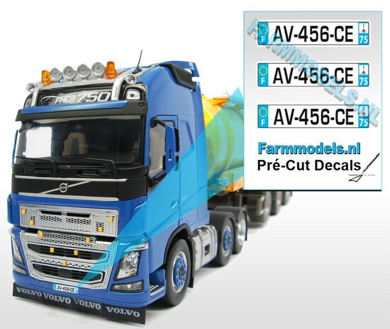 FR75-AV456CE  3x FRANS Kentekenplaatsticker, Dep 75 Paris, Pr&eacute;-Cut Decals 1:32 Farmmodels.nl