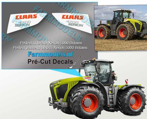 CLAAS XERION type 4200 stickers geschikt voor o.a. Brittains  Pr&eacute;-Cut Decals 1:32 Farmmodels.nl