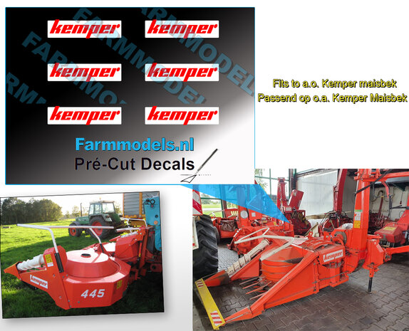 KEMPER logo stickers op WITTE folie 4,3x16 mm  Pr&eacute;-Cut Decals 1:32 Farmmodels.nl