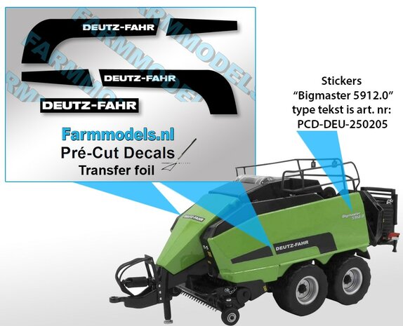 DEUTZ-FAHR stickers uit ZWARTE folie gesneden  Pr&eacute;-Cut Decals 1:32 Farmmodels.nl