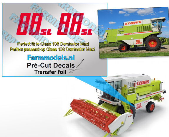 Claas Dominator logo 88SL  uit RODE folie gesneden Pr&eacute;-Cut Decals 1:32 Farmmodels.nl