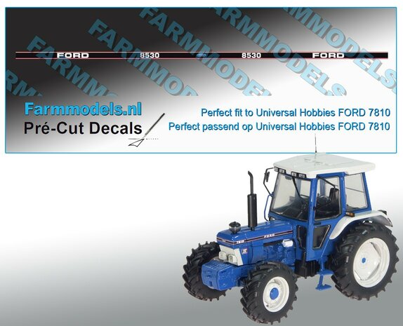 FORD 8530 geschikt voor motorkap 7810 Universal Hobbies Pr&eacute;-Cut Decals 1:32 Farmmodels.nl 
