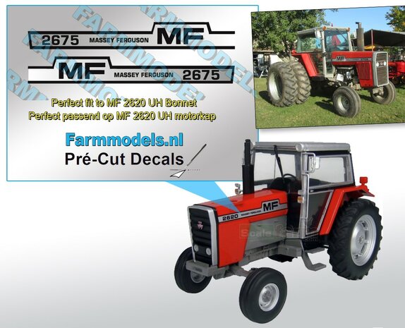 Massey Ferguson 2675 Typenr. Pr&eacute;-Cut Decals,  Geschikt voor motorkap MF 2620 UH, Farmmodels.nl, 1:32