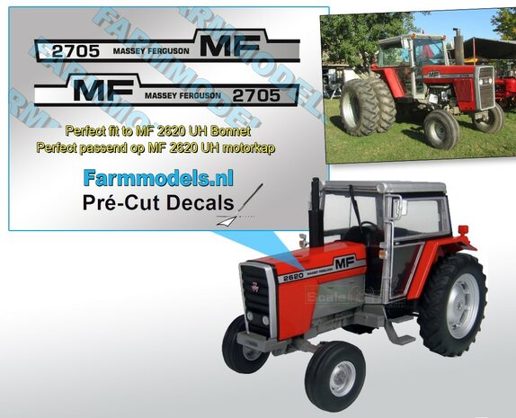 Massey Ferguson 2705 Typenr. Pr&eacute;-Cut Decals,  Geschikt voor motorkap MF 2620 UH, Farmmodels.nl, 1:32