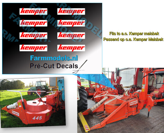 KEMPER logo stickers op WITTE folie 3.7x14 mm  Pr&eacute;-Cut Decals 1:32 Farmmodels.nl