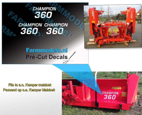 3x CHAMPION 360 wit op transparante folie 13x6mm  Pr&eacute;-Cut Decals 1:32 Farmmodels.nl