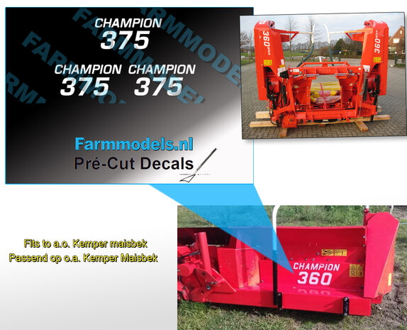 3x CHAMPION 375 wit op transparante folie 13x6mm  Pr&eacute;-Cut Decals 1:32 Farmmodels.nl
