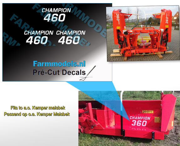 3x CHAMPION 460 wit op transparante folie 13x6mm  Pr&eacute;-Cut Decals 1:32 Farmmodels.nl