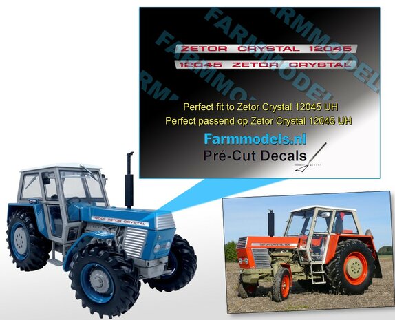 Zetor Crystal sticker type 12045 op ZILVER folie, Geschikt voor motorkap model Zetor crystal 8011 UH,   Pr&eacute;-Cut Decals 1:32 Farmmodels.nl