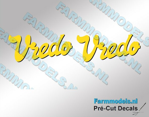 2x Vredo stickers GEEL/ zwarte schaduw op Transparant 13.2 mm hoog Pr&eacute;-Cut Decals 1:32 Farmmodels.nl 