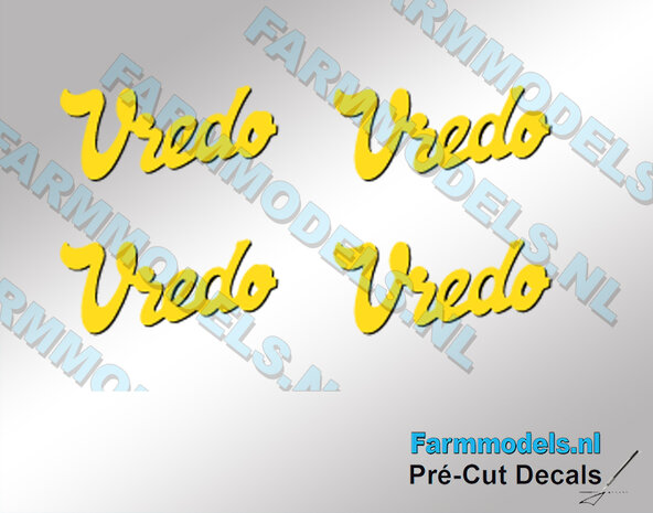 4x Vredo stickers GEEL/ zwarte schaduw op Transparant 4,3 mm hoog Pr&eacute;-Cut Decals 1:32 Farmmodels.nl 