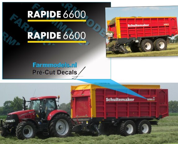 2x SCHUITEMAKER RAPIDE 6600 stickers op Transparant 5,6 mm hoog Pr&eacute;-Cut Decals 1:32 Farmmodels.nl 