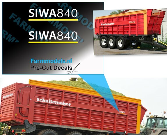 2x SCHUITEMAKER SIWA 840 stickers op Transparant 5,6 mm hoog Pr&eacute;-Cut Decals 1:32 Farmmodels.nl