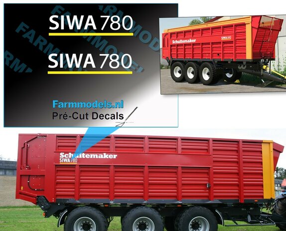 2x SCHUITEMAKER SIWA 780 stickers op Transparant 5,6 mm hoog Pr&eacute;-Cut Decals 1:32 Farmmodels.nl