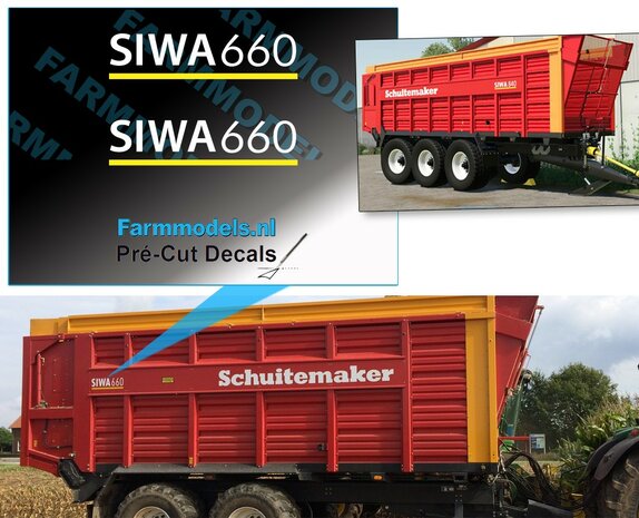 2x SCHUITEMAKER SIWA 660 stickers op Transparant 5,6 mm hoog Pr&eacute;-Cut Decals 1:32 Farmmodels.nl