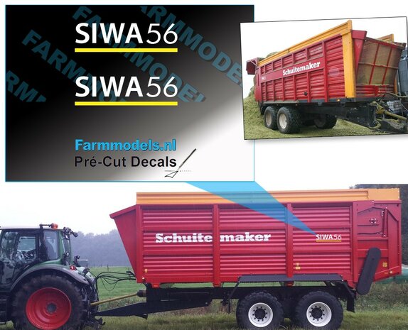2x SCHUITEMAKER SIWA 56 stickers op Transparant 5,6 mm hoog Pr&eacute;-Cut Decals 1:32 Farmmodels.nl