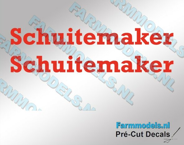2x SCHUITEMAKER Logo stickers Rood op Transparant 7,5 x 74,8 mm  Pr&eacute;-Cut Decals 1:32 Farmmodels.nl