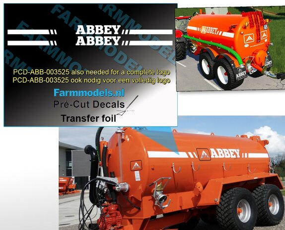 ABBY tanker sticker 144 mm breed  Pr&eacute;-Cut Decals uit WITTE folie 1:32 schaal Farmmodels.nl