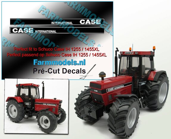 CASE international stickerset LICHT GRIJS op ZWART stickers (passend op o.a. de 1455XL Schuco motorkap) Pr&eacute;-Cut Decals 1:32 Farmmodels.nl 