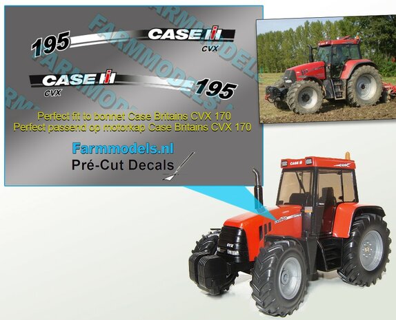 CASE IH CVX 195 Typenr. Pr&eacute;-Cut Decals,  geschikt voor motorkap Case CVX 170 Britains, Farmmodels.nl, 1:32
