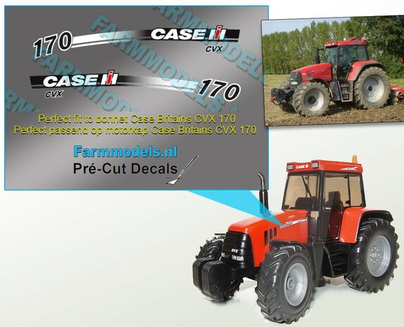 CASE IH CVX 170 Typenr. Pr&eacute;-Cut Decals,  geschikt voor motorkap Case CVX 170 Britains, Farmmodels.nl, 1:32