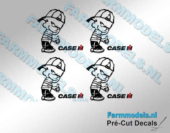 4x Ok&eacute; Calvin 20mm hoog V1 ZWART + CASE IH LOGO in ZWART/ROOD stickers op Transparant Pr&eacute;-Cut Decals 1:32 Farmmodels.nl 