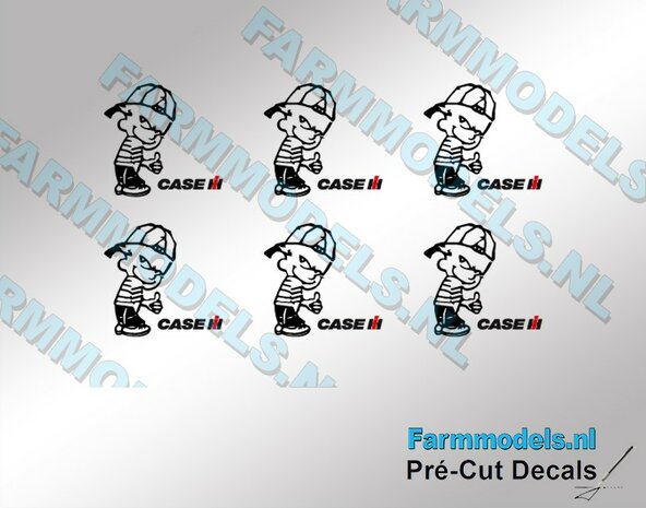 6x Ok&eacute; Calvin 10mm hoog V1 ZWART + CASE IH LOGO in ZWART/ROOD stickers op Transparant Pr&eacute;-Cut Decals 1:32 Farmmodels.nl 