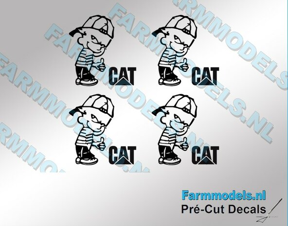 4x Ok&eacute; Calvin 20mm hoog V1 ZWART + CAT LOGO in ZWART stickers op Transparant Pr&eacute;-Cut Decals 1:32 Farmmodels.nl 