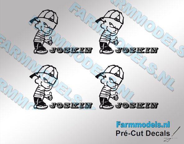 4x Ok&eacute; Calvin 20mm hoog V1 ZWART + JOSKIN logo in ZWART stickers op Transparant Pr&eacute;-Cut Decals 1:32 Farmmodels.nl 