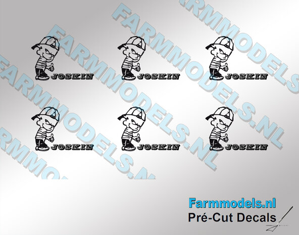 4x Ok&eacute; Calvin 10mm hoog V1 ZWART + JOSKIN logo in ZWART stickers op Transparant Pr&eacute;-Cut Decals 1:32 Farmmodels.nl 