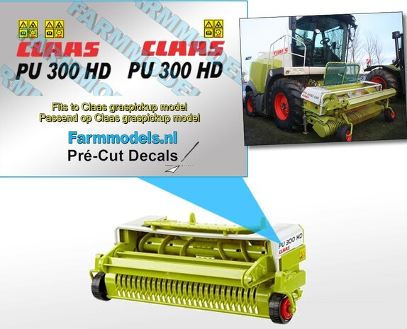 Claas Graspickup PU 300 HD CLAAS (ZWART) stickers op transparante folie 13 mm breed Pr&eacute;-Cut Decals 1:32 Farmmodels.nl