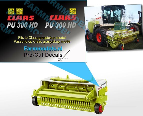 Claas Graspickup PU 300 HD CLAAS (ZILVER) stickers op transparante folie 13 mm breed Pr&eacute;-Cut Decals 1:32 Farmmodels.nl