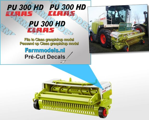 Claas Graspickup PU 300 HD CLAAS (ZWART) stickers op transparante folie 22 mm breed Pr&eacute;-Cut Decals 1:32 Farmmodels.nl