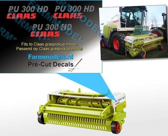 Claas Graspickup PU 300 HD CLAAS (GRIJS) stickers op transparante folie 13 mm breed Pr&eacute;-Cut Decals 1:32 Farmmodels.nl