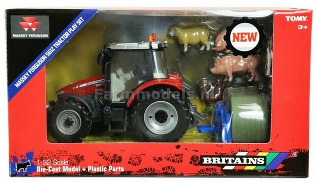 Massey Ferguson 5612 Tractor speelset met balenlift en dieren 1:32 Britains BR43205