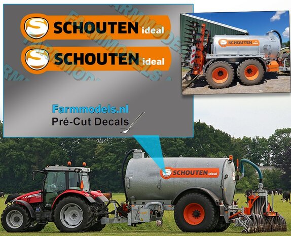 SCHOUTEN ideal nieuwe logostickers op ORANJE folie Pr&eacute;-Cut Decals 14 mm hoog  1:32 Farmmodels.nl 