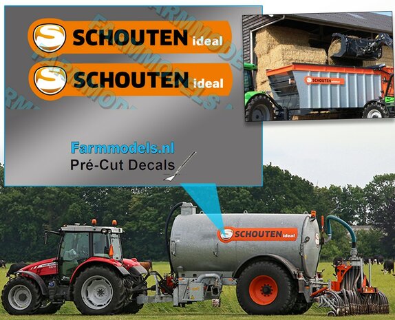 SCHOUTEN ideal nieuwe logostickers op ORANJE folie Pr&eacute;-Cut Decals 8 mm hoog  1:32 Farmmodels.nl 