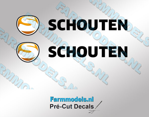 SCHOUTEN logo stickers op TRANSPARANTE folie Pr&eacute;-Cut Decals 8 mm hoog  1:32 Farmmodels.nl 