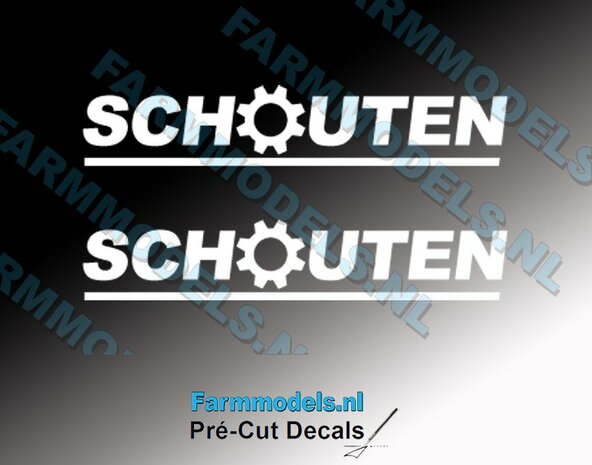 SCHOUTEN OUDE logo stickers op TRANSPARANTE folie Pr&eacute;-Cut Decals 6 mm hoog  1:32 Farmmodels.nl 