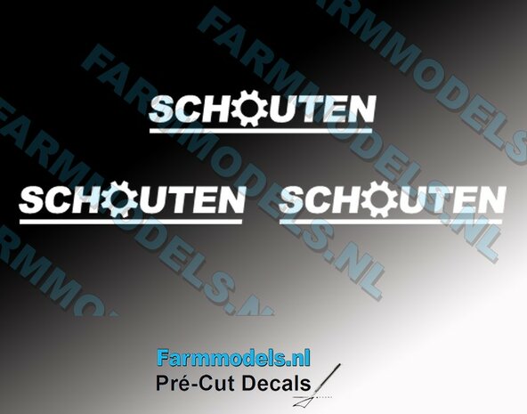 SCHOUTEN OUDE logo stickers op TRANSPARANTE folie Pr&eacute;-Cut Decals 4 mm hoog  1:32 Farmmodels.nl 