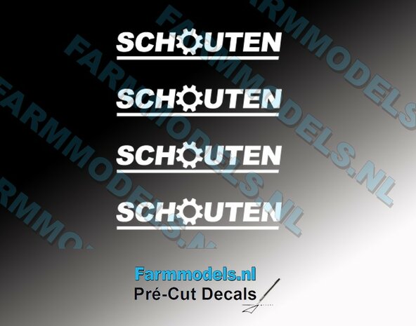 SCHOUTEN OUDE logo stickers op TRANSPARANTE folie Pr&eacute;-Cut Decals 3 mm hoog  1:32 Farmmodels.nl 