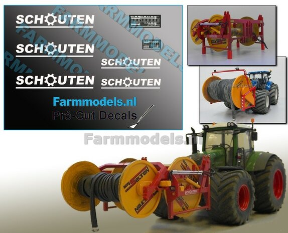 SCHOUTEN OUDE logo stickers voor Slanghaspel bouwkit(s) op TRANSPARANTE folie Pr&eacute;-Cut Decals  1:32 Farmmodels.nl 