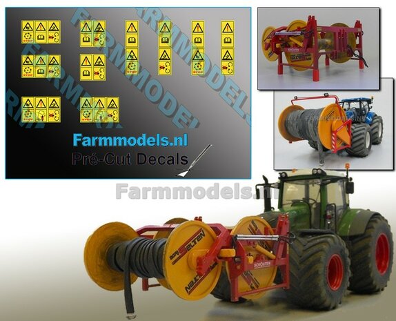 Gevarenstickerset voor o.a. de SCHOUTEN Slanghaspel bouwkit(s) Pr&eacute;-Cut Decals  1:32 Farmmodels.nl 