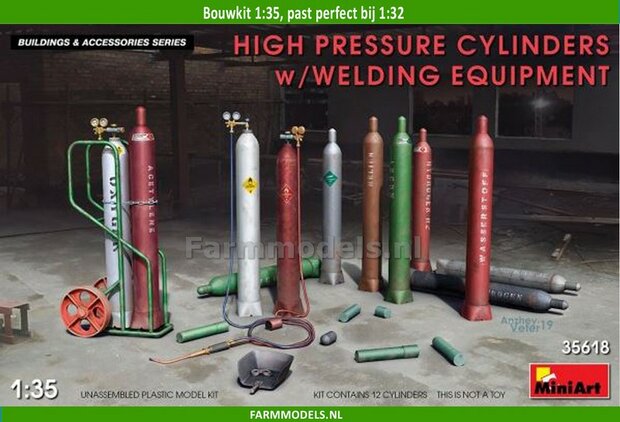 High Pressure Cylinders with Welding Equipment Bouwkit 1:35 (past perfect bij 1:32), MiniArt 35618 