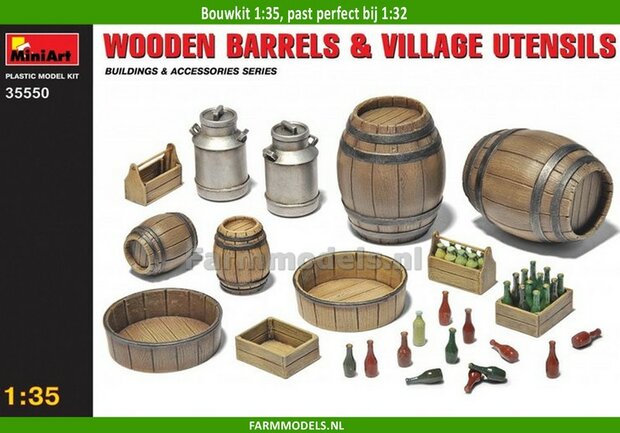 Wooden Barrels and Village Utensils Bouwkit 1:35 (past perfect bij 1:32) MiniArt 35550 