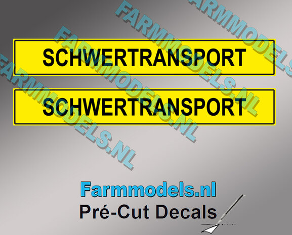 2x SCHWERTRANSPORT sticker 12 x 84 mm Pr&eacute;-Cut Decals op GELE folie 1:32 Farmmodels.nl