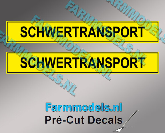 2x SCHWERTRANSPORT sticker 10 x 70 mm Pr&eacute;-Cut Decals op GELE folie 1:32 Farmmodels.nl